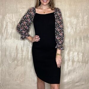 Floral Sleeve Black Dress